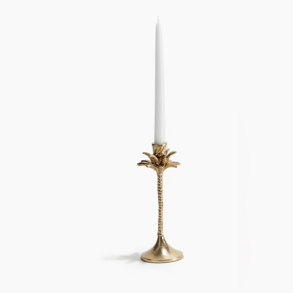 H&M GOLD COLORED PALM TREE CANDLESTICK NEW